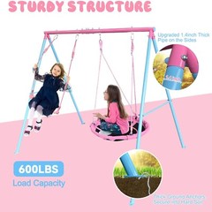 440lbs 2 Play Stations Swing Sets for Backyard, 1 Saucer Tree Swing 32 inch, …