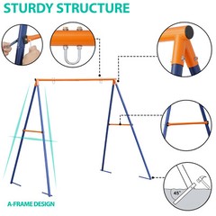 Powder-Coated Steel Swing Set Frame Stand Weatherproof MAX 220 LBs Kids