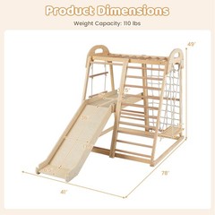 8-in-1 Jungle Gym w/Slide, Monkey Bar, Swing, Rope Ladder, Resting Platform, Net