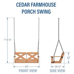 Covery 55″ Cedar Wood Farmhouse Outdoor Porch Swing Bench With Twoperson Seating