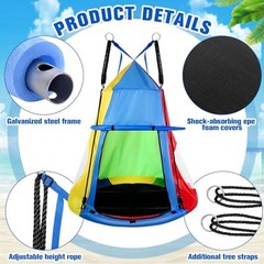 Kids Hanging Tent Saucer Swing, 39 Inch Outdoor Saucer Tree Swing with