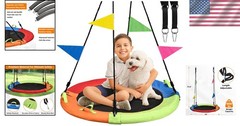 Durable 40-Inch Multicolor Saucer Swing – Complete with Flags & Easy to Assemble