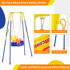 FUNLIO Toddler Swing with Foldable Metal Stand for Toddlers Aged 1~10 Years, 3-I