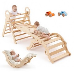 VEVOR Pikler Triangle Set 9-in-1 Toddler Climbing Toys with Wooden Cars Wood