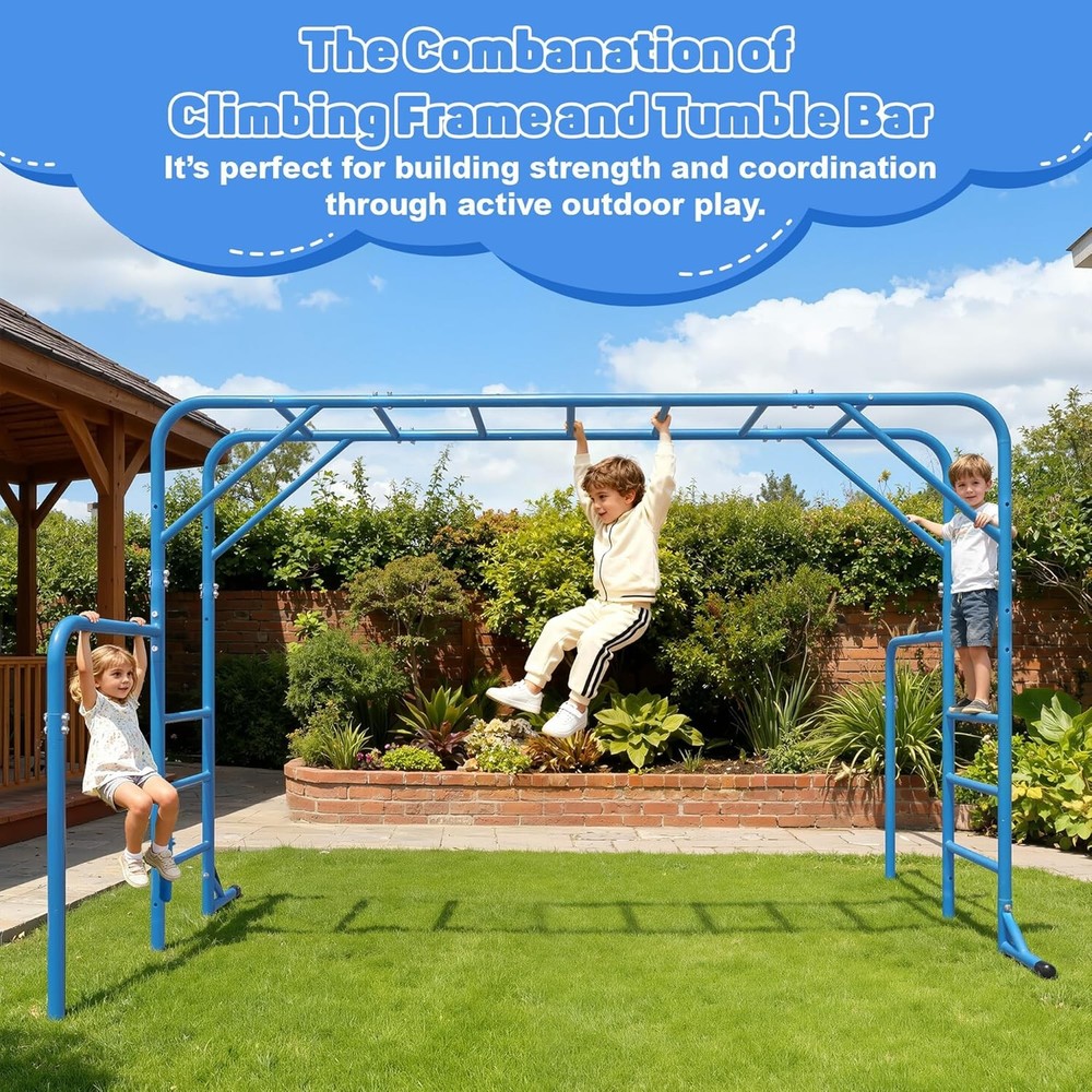 HOWMOW Monkey Bars for Backyard with Tumble Bars Stand Alone Climbing Frame Kid