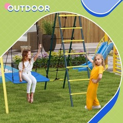 Metal Swing Set for Backyard, 5 in 1 Design for Ages 3-8, Yellow