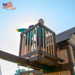 Outdoor Playground Set W/ Tube Slide Elevated Clubhouse Rockwall Wave Slide NEW