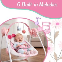 Portable Baby Swing, Pink Electric Infant Swing with 5 Speed Levels, 6 Songs …