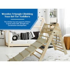Fionafurn Pikler Triangle Ladder Foldable 2-in-1 Ramp Slide Natural Wood