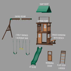 Residential Wood Playset with 2 Swings and Slide Included