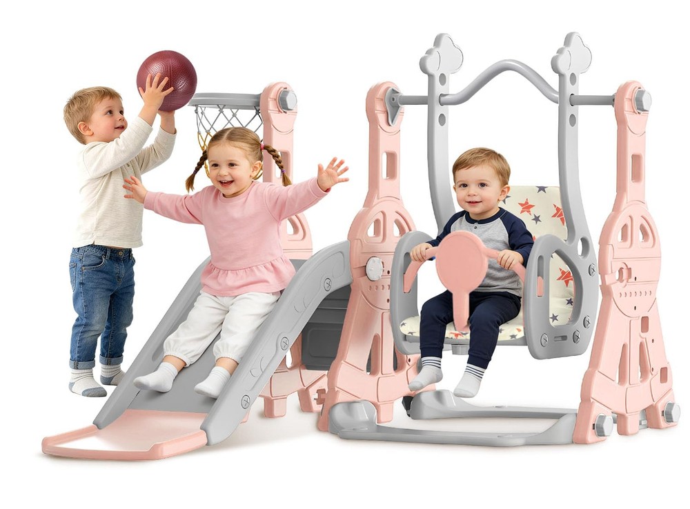 Toddler Slide and Swing Set – Baby Slide for Toddlers Age 1-2, with Basketbal…