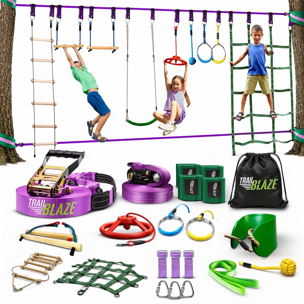 Ninja Warrior Obstacle Course for – Ultimate Outdoor Fun 2×55 Ft Ninja Slackl…