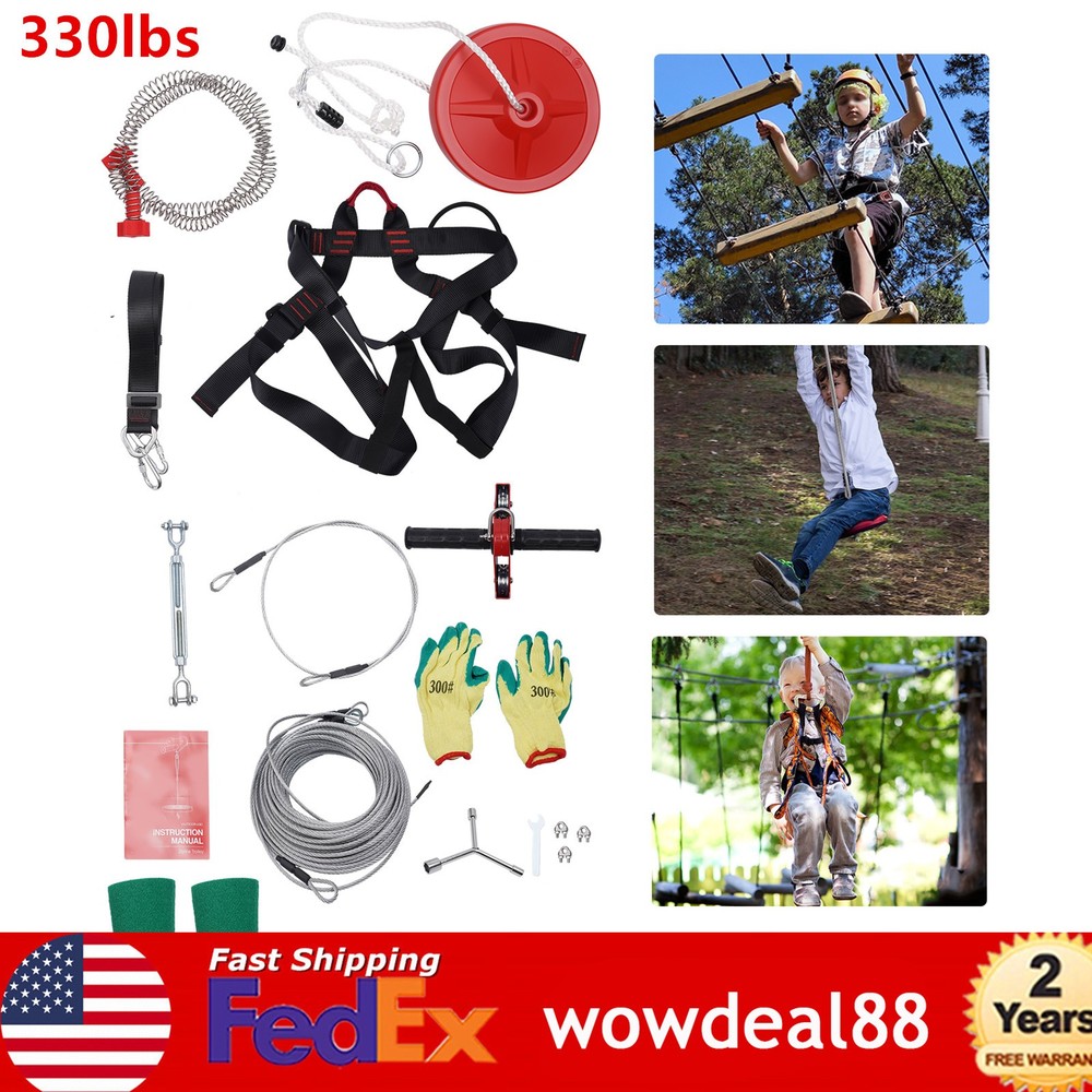 160Ft Zip Line Kit for Adult Up to 300lb w/ Spring Brake, Trolley, Seat