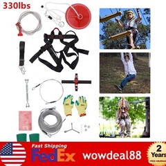 160Ft Zip Line Kit for Adult Up to 300lb w/ Spring Brake, Trolley, Seat