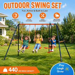 Backyard outdoor swing set: heavy-duty A-frame metal, black, 440lbs capacity