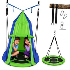 40″ Kids Hanging Tent Swing, Outdoor Saucer Swing with Hang Kit and Green