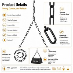 6 Pack Long Black Chain Link for Porch Swing Hanging Chains Decorative Coated…