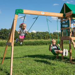 Buckley Hill Cedar Wood Swing Set with Slide, Rock Wall, Swings & Chalkboard