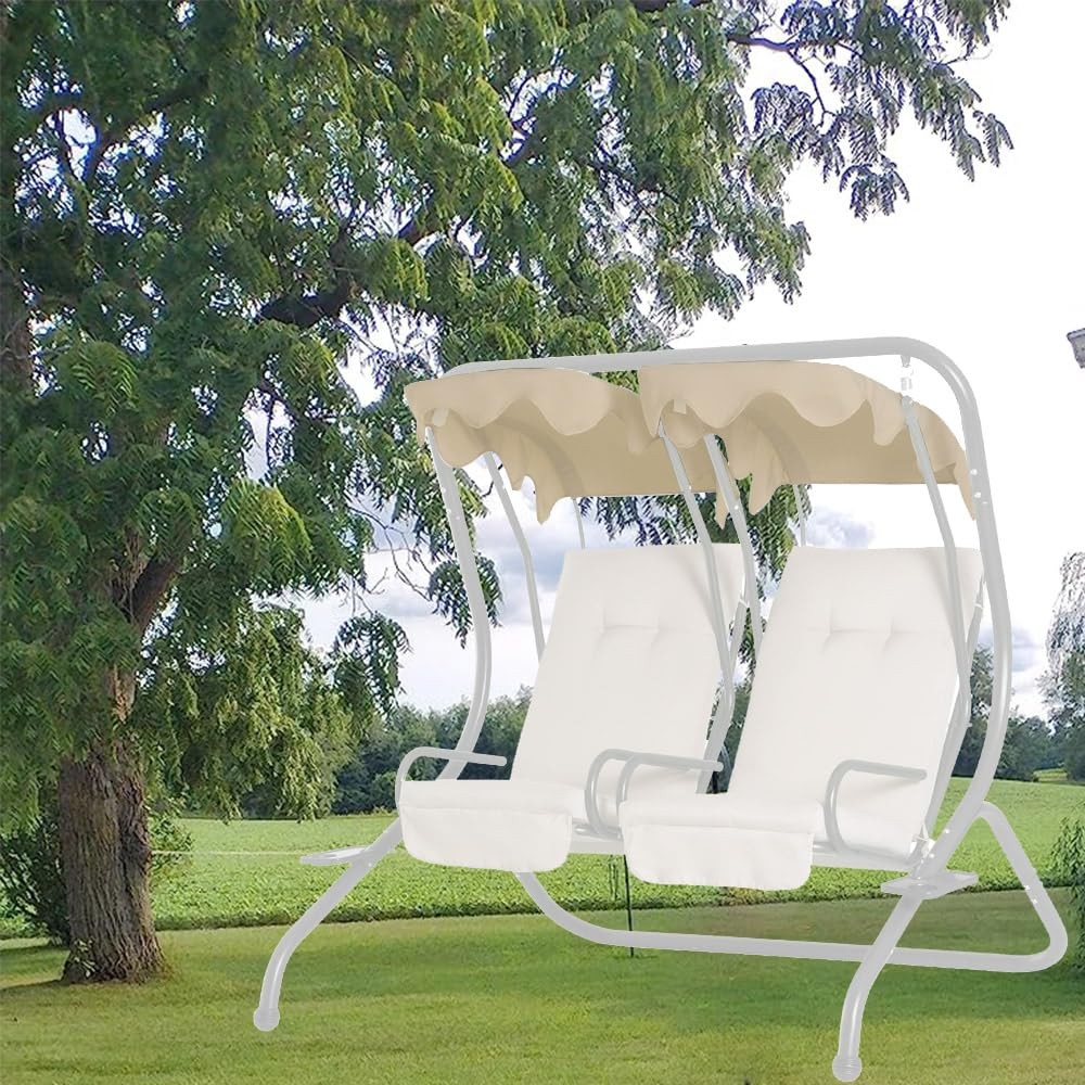 2 Person Porch Swing Canopy Top Waterproof Outdoor Seater Garden Swing Seat C…