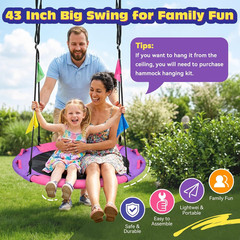 43 Inch Tree Swing, 900Lbs Weight Capacity Saucer Swing Sets for Kids & Adults,