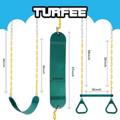 3 Pack Swing Set with Trapeze Bar & Plastic Chain Outdoor Playground Green