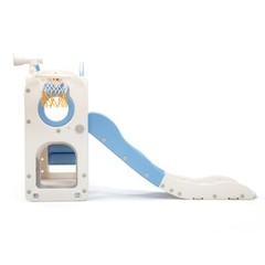6 in 1 Toddler Slide Playset Climber Playground for Kids w/ Basketball Hoop Blue