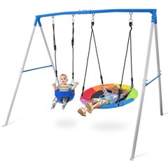 440lbs Metal Swing Set Heavy Duty Frame Outdoor Kids Play Backyard with 2 Swings