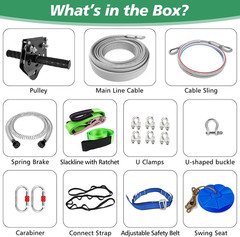 Zip Line Kit for Kids and Adults Outdoor: up to 500Lbs -200FT | Quick Tighten Zi