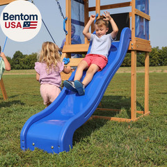 Bay Pointe Cedar Wood Swing Set with Wave Slide, Play Deck, Rock Wall Ladder, Be
