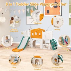 Toddler Slide Set, 8 in 1 Kids Slide with Climber, Indoor Outdoor Slide for 1-3