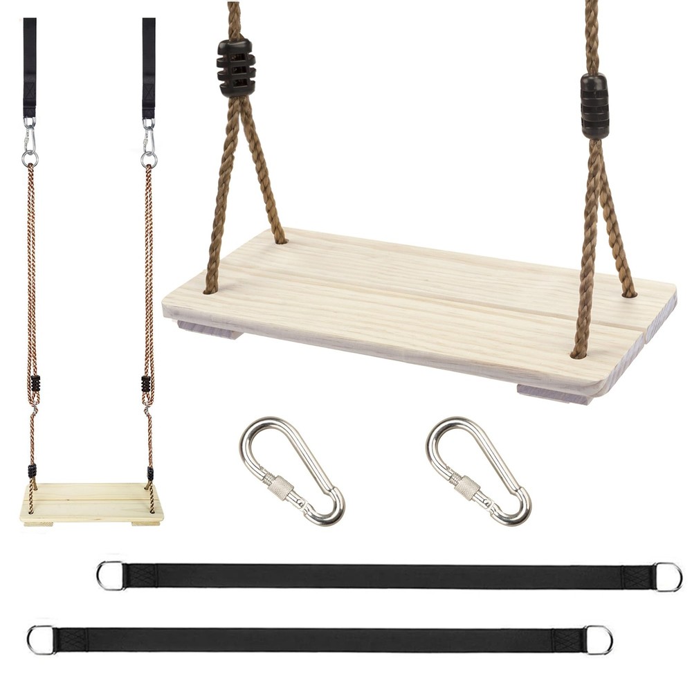 Outdoor Swing, KINSPORY Swing Set for Backyard, Adjustable Nylon Rope 17″x6.7″