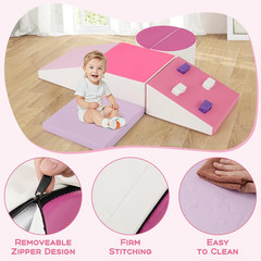 Climbing Toys for Toddlers, 6 Pieces Baby Foam Blocks Soft Play Set with PU Leat