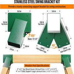201 Stainless Steel Swing Set Bracket 2Pcs A-Frame Brackets with All Mounting Ha