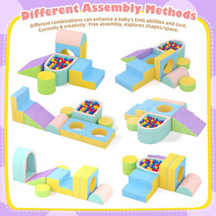 Toddler Climbing Toys Indoor, 6-Piece Baby Foam Climbing Blocks with Ball Pit, C