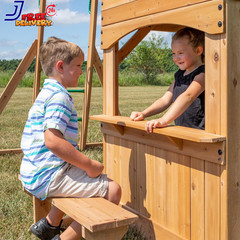 Cedar Wood Swing Set Ages 3-6 Years Wave Slide Clubhouse Outdoor Playset NEW