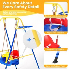 4-in-1 Toddler Swing Set,Indoor/Outdoor Baby Swing with Metal Stand Hoop Belt