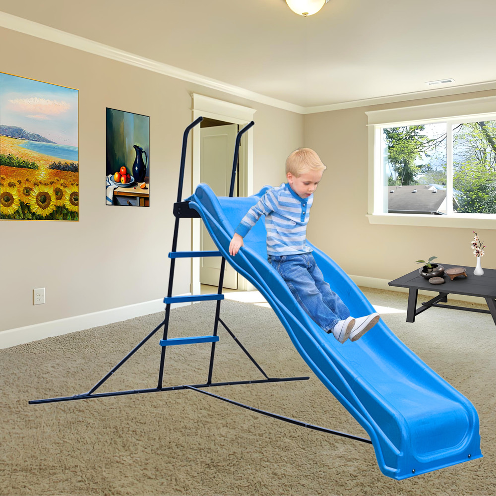 2.2M Blue Kids Plastic Slide, Freestanding Indoor Playground Equipment