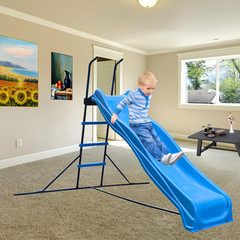 2.2M Blue Kids Plastic Slide, Freestanding Indoor Playground Equipment
