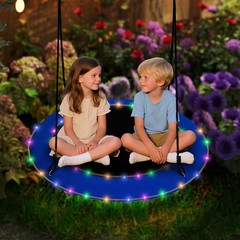 40″ Saucer Tree Swing 660 LBS for Kids Adults Outdoor w/LED Lights Black Blue