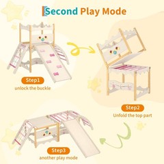 6-in-1 Wooden Play Gym Climber with Slide, Swing, Rock Wall, Rope Ladder Indoor