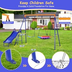 Lunafun Swing Set for Backyard 440lb with Slide Saucer Seat