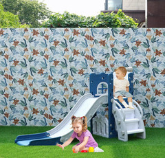 6-in-1 Toddler Slide w/ Storage, Hoop, Telescope, L Slide, Blue for Kids