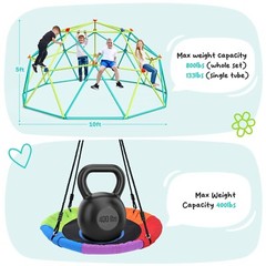 Hapfan 10 ft Climbing Dome Swing Set with Saucer Swing, Jungle Gym for Kids O…