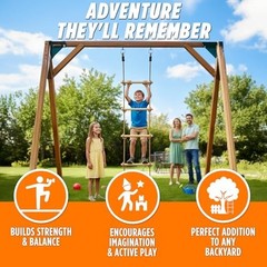Wooden Rope Ladder for Kids – 6ft Outdoor Climbing Ladder with Real Wood Rungs,