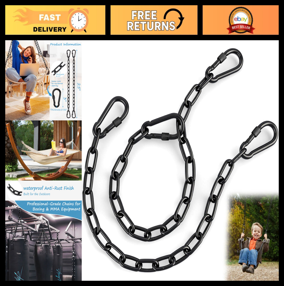 2 Pack 25in Heavy Duty Swing Chains with Carabiners – Black Stainless Steel, 120