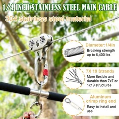 Zip Lines for Kids and Adults Outdoor Up to 500 Lbs, 304 Stainless Steel 100F…