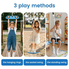 3-In-1 Multi-Functional Swing Set with Disc Seat, Climbing Rope, Pull-Up Bar and