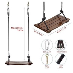 PELLOR Wood Tree Swing Seat, Indoor Outdoor Rope 17.7×7.9×0.6 inch, Chocolate