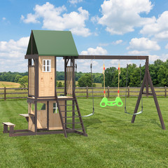 Swing Set W/ Wave Slide & 2 Belt Swings – Kids Outdoor Backyard Play Equipment