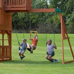 Backyard Discovery Skyfort II Cedar Wood Swing Set with Wave Slide, Brown
